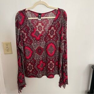 Vintage y2k 90s fairy bell sleeve paisley top plus size festival